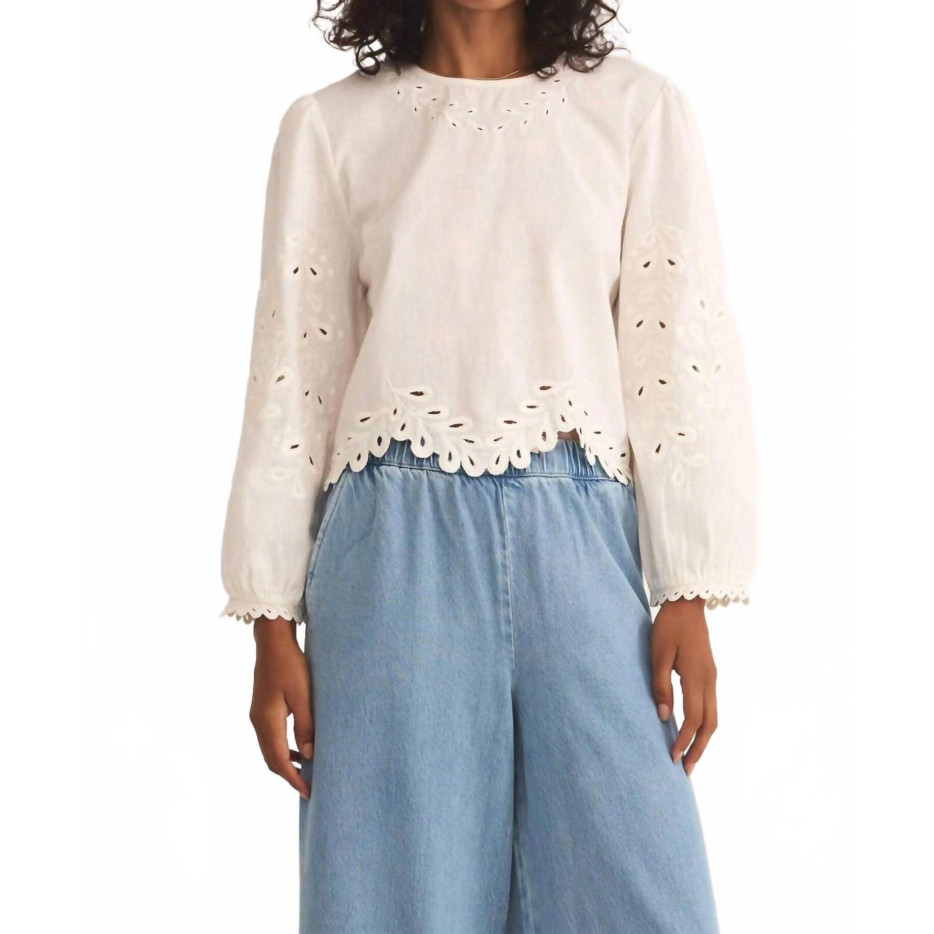 New Z Supply Ambroise Eyelet Long Balloon Sleeves Top In White